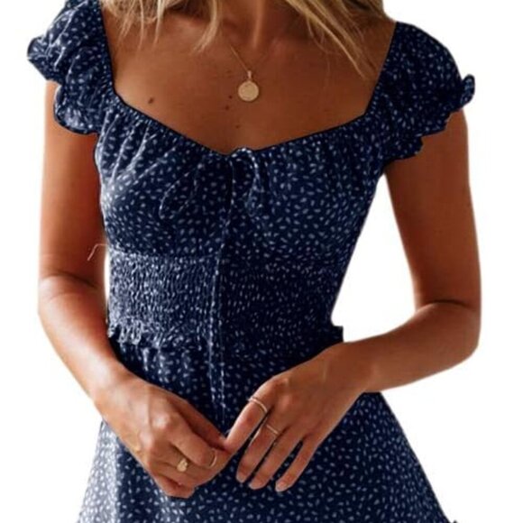 Yobecho Dresses & Skirts - 💙 Blue Floral Smocked Ruffle Mini Dress | S